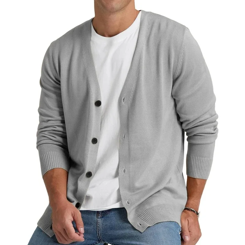Mens Casual Slim Fit Cardigans V-Neck Basic Designed Long Sleeve Button Down Knitted Sweaters Lightweight Solid Color Tops