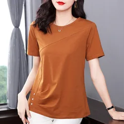 Women's Clothing Women Blouse Fashion casual shirt summer O-neck short sleeved elegant solid pleated top OL work Blouses Shirts