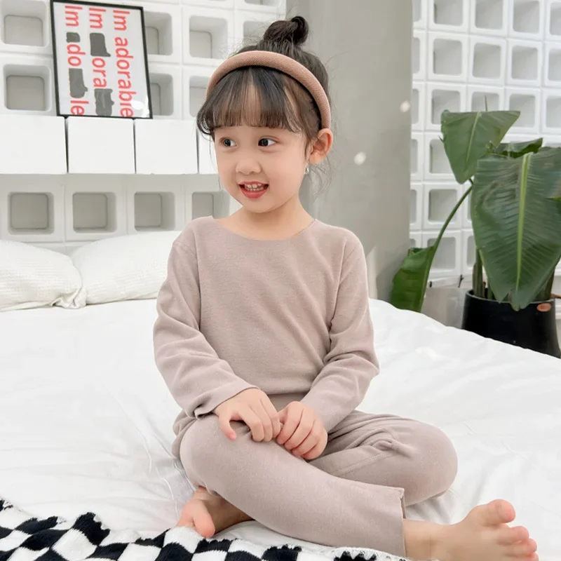 Pajamas For Children Autumn Winter Baby Girls Clothes Pajama Set Teenager Boys Casual Sleepwear Kids Thermal Underwear O-neck