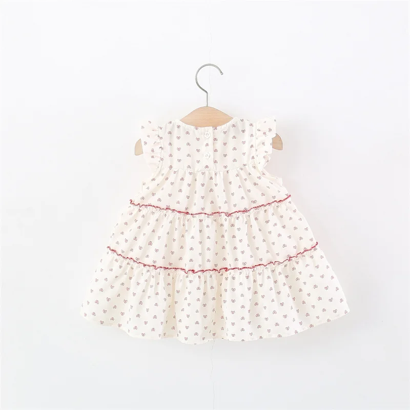 Summer Baby Girls Floral Print Tiered Dress Children Sleeveless Cherry Sundress Kid Sweet Bow Casual Outfit 1-4T Toddler Costume