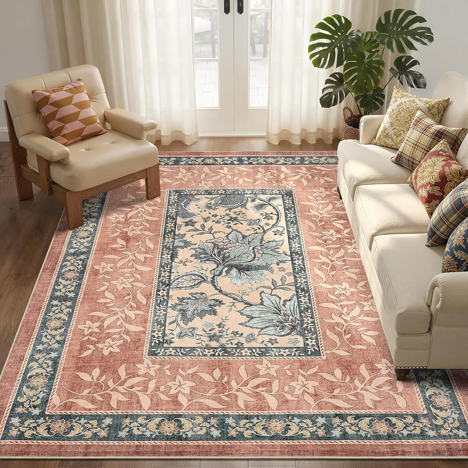 Retro Floral Large Rug Living Room Foldable Machine Washable Carpet Bedroom Floor Mats Home Decoration Long Strip Runner Rugs 러그