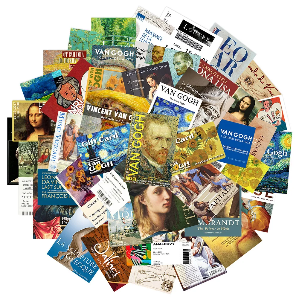 

10/30/50pcs Retro Artistic Art Museum Ticket Stickers World Famous Painting Aesthetic Decals Water Bottle Phone Suitcase Sticker