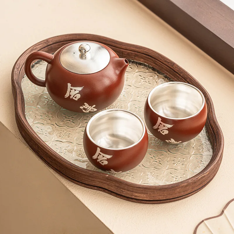 

Zhu Ni Zisha Kung Fu Tea Set Light Luxury High-end 999 ******lver One Pot Two Cups Household Hospitality Teapot Teacup