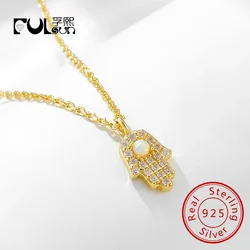 925 minimalist pink opal pendant jewelry hamsa with opal zircon necklace for women