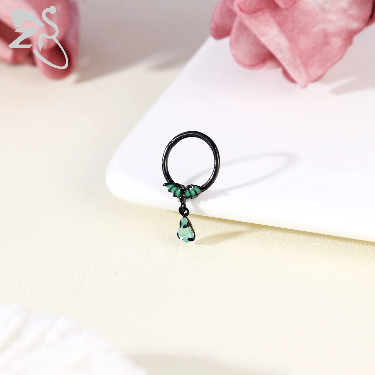 ZS 1 Stück süßer 16G Edelstahl Septum Ring Spinnennetz Herz Nasenloch Piercing CZ Kristall Ohr Helix Knorpel Ohrring Schmuck – Detail 3