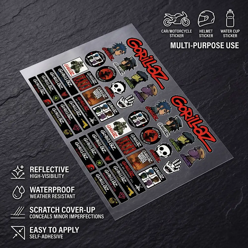 G-Gorillaz Fashion Universal Scratch Resist Reflective Waterproof Stickers For Auto Motorcycle Helmet Mug Refrigerator