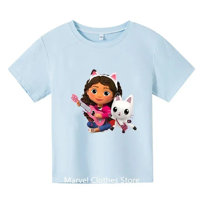 

Kawaii Gabby Dollhouse T-shirt for Children Girl Cartoon Tees Anime Summer Top Themed Birthday Clothes O-neck Short Sleeve AB12D