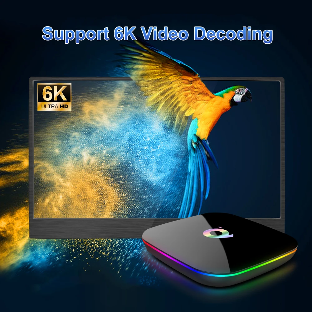Q PLUS TV Box 4-core 3D Graphics Acceleration 4G DDR Ultra High Speed Running Ultra HD 6K Android 10 Media Player Set-top box