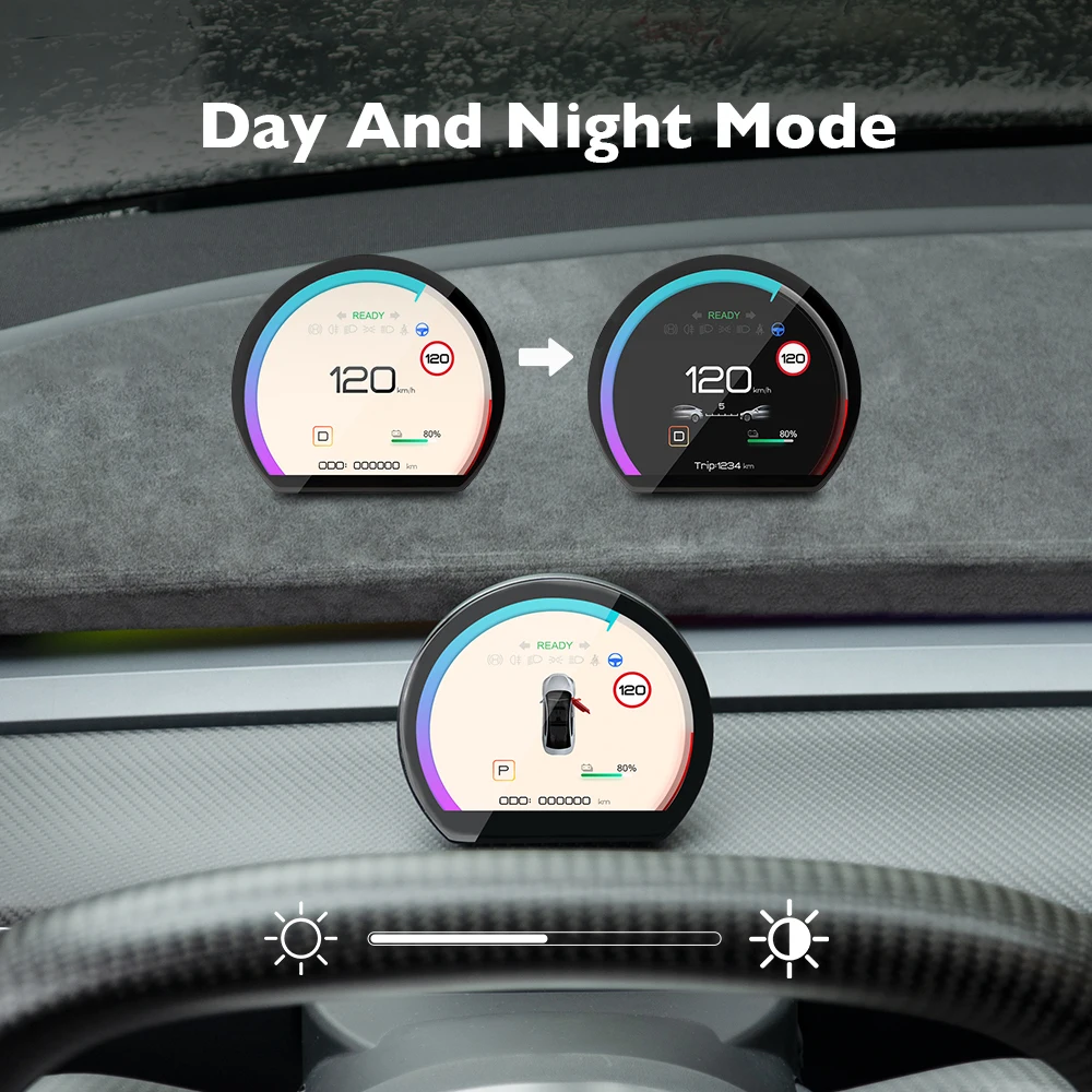 New Mini HUD For Tesla Model 3 Y Auto Meter LCD Screen Mileage Speed Door Open Informatiom Digital Dashboard Display Upgrades