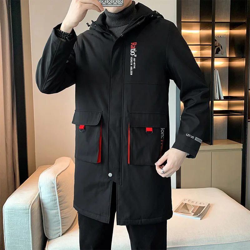 2024 autumn winter men\'s windbreaker new casual jacket fashionable windbreaker man\'s mid to long hooded jacket men