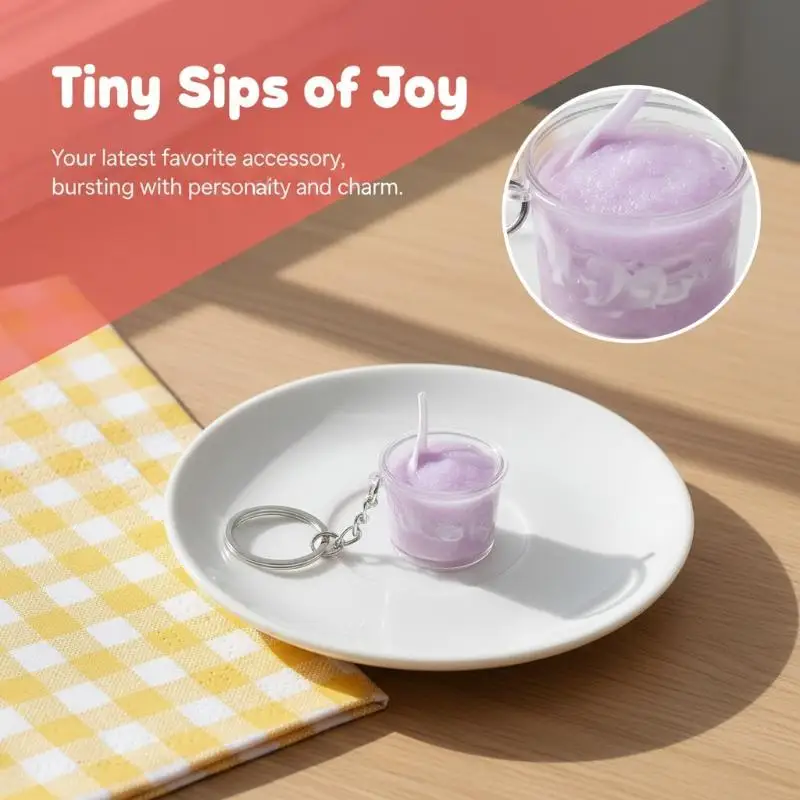 1 Stück Realistischer Mini-Eiscreme-Soda-Becher Schlüsselanhänger mit Kirschaufsatz in Leuchtenden Farben zur Taschendekoration und als kleines Geschenk – Detail 7