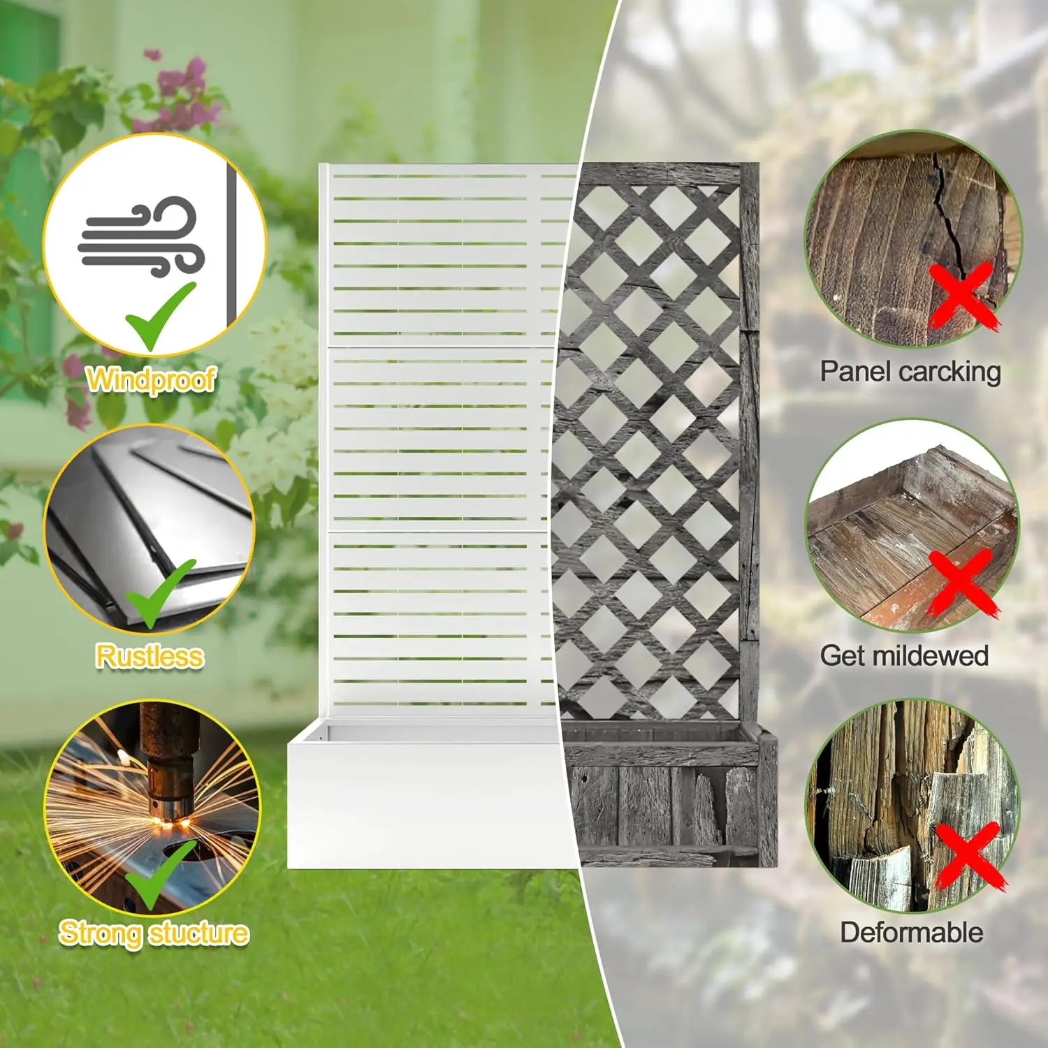 71""X47""X16"" Metal Planter Box With Trellis Raised Garden Bed With Trellis, Trellis With Planter Box & Privacy Screen, Metal