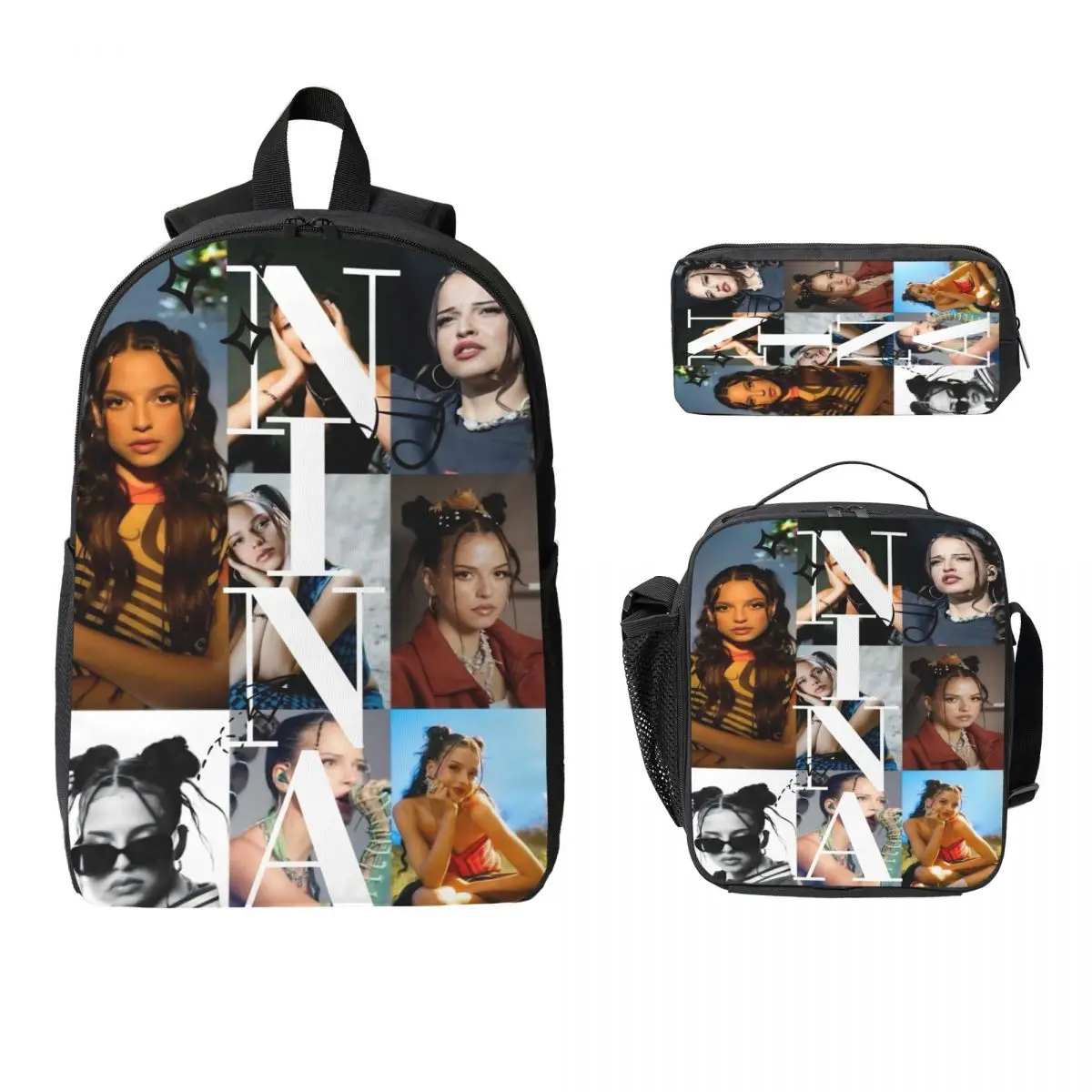 3Pcs Nina Chuba Singer Accessories Backpack Set for Kids Pencil Boxes Bookbag Sets with Lunch Box For School Students Daypack
