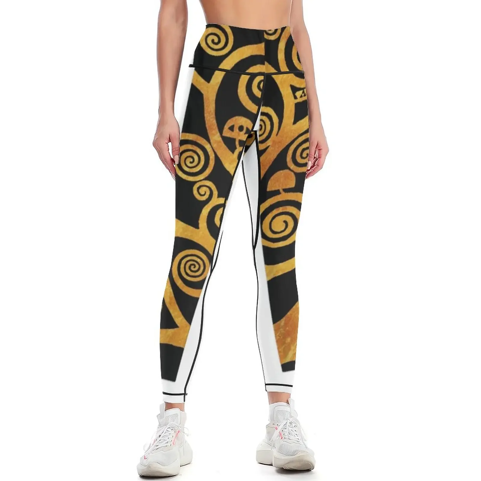 

Klimt Tree Gold & Black Leggings Sports female Women's high waist Women's tights active wear Womens Leggings