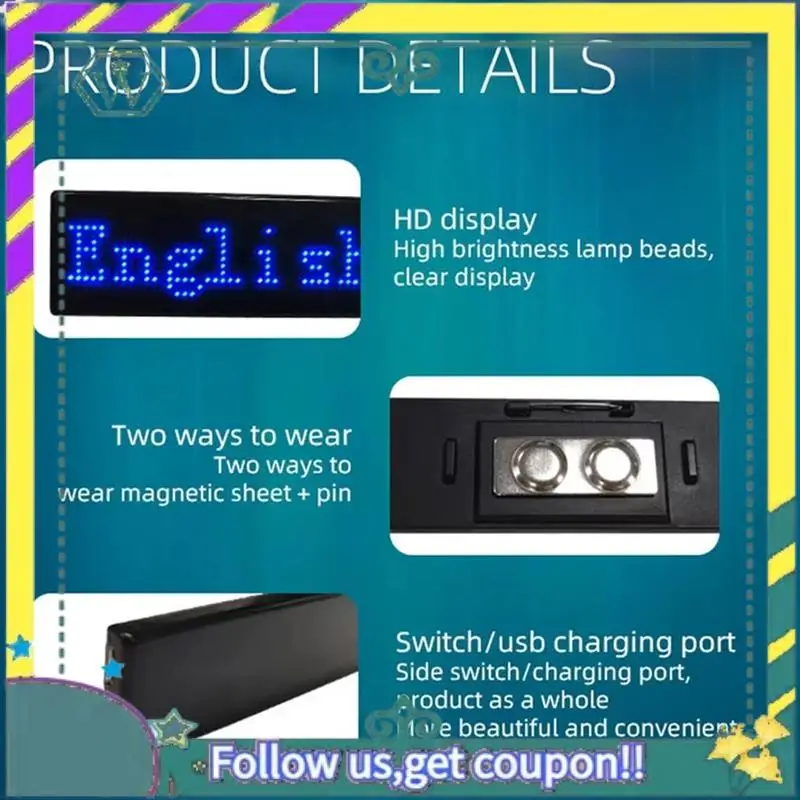 Nouveau Badge numérique LED multilingue, Rechargeable par USB, bricolage, texte Programmable, nom, étiquette défilante, Module de signe, affichage