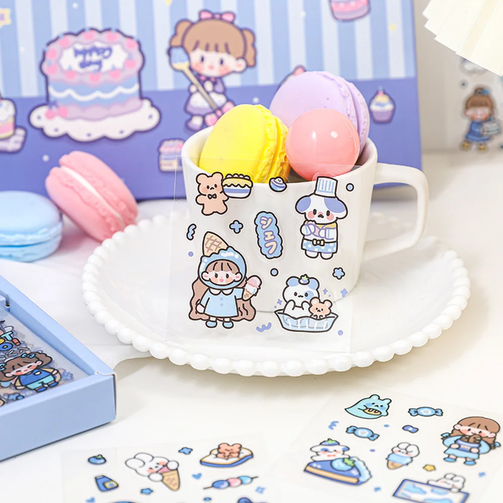 Mr.paper 200 Pcs/Box Cute Cartoon PVC Sticker Gift Box Kawaii Girl Heart Hand Account Decoration Stickers Kids Stickers