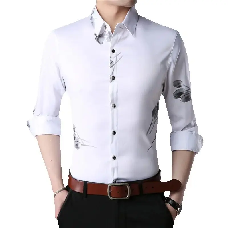 

Men's Slim Fit Printed Long Sleeve Shirt Autumn Fashion Luxury Business Casual Party Night Club Wear M-7XL