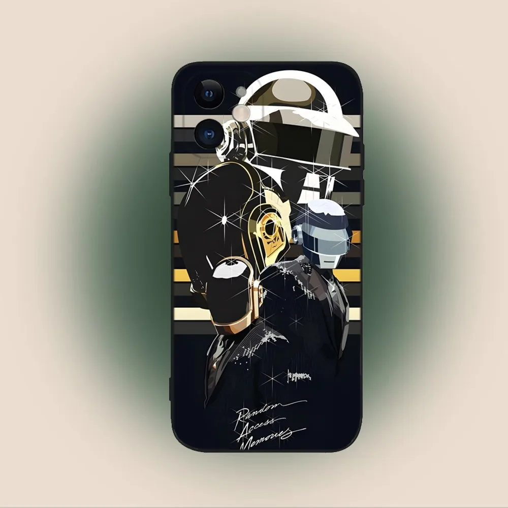 D-Daft Punk Band Frankreich Handyhülle für iPhone 15,14,13,12,11,Plus,Pro Max,XS,X,XR,SE,Mini,8,7 Weiche Silikon-Schutzhülle in Schwarz