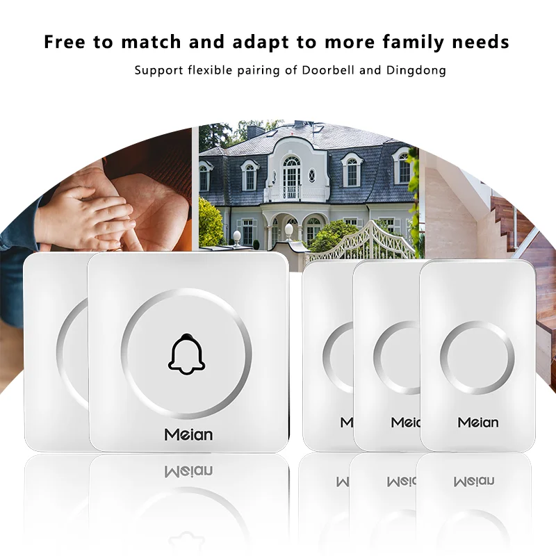 Meian Wireless Doorbell ยินดีต้อนรับ CHIME กันน้ํา 300M รีโมทคอนโทรล LED แฟลช 60 เพลง Dingdong Security ALARM