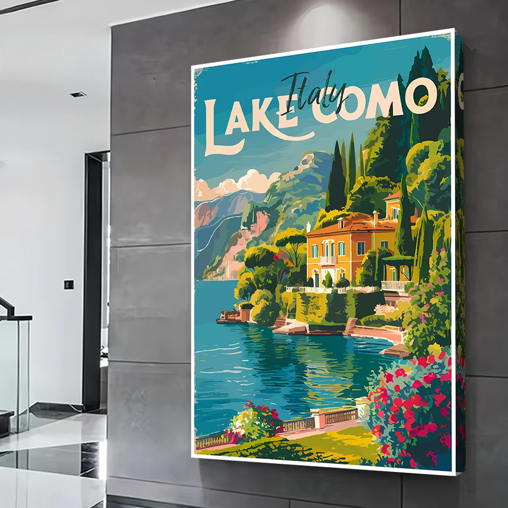 بحيرة كومو إيطاليا السفر المشارك تخصيص مطبوعة قماش اللوحة جدار الفن هدية لديكور الغرفة الجمالية صورة ديكور
