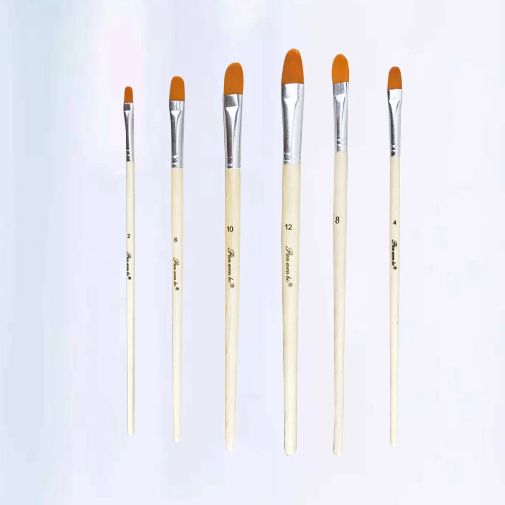 6 Pcs Nylon Paint Wood Handle Artist Paint Brush Set Aluminum Watercolor (Nails Round) nylon Painting