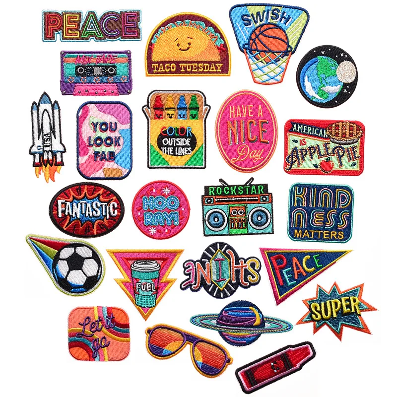 American Embroidered Cloth Patch Cartoon Rocket Basketball Hip Hop English Fashion Badge Patches for Clothing Iron on Patches
