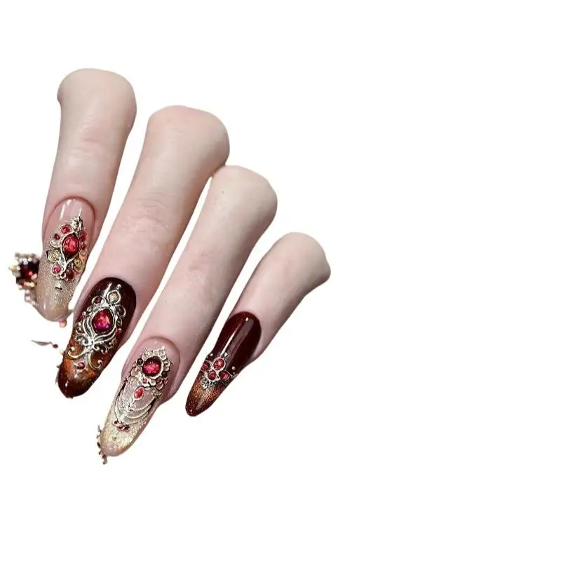 5D Luxurious Emerald Ruby Baroque Scepter Nail Stickers Shiny  Imitation Gemstone Jewelry Manicure DIY Decals Accessories