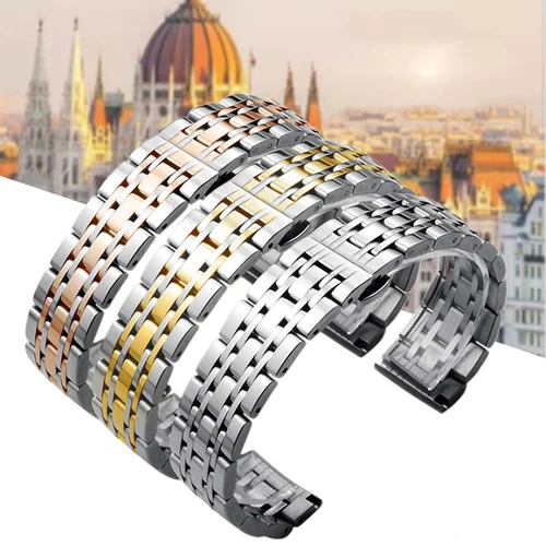 Imagen 2 del producto UTHAI316L correa de reloj de siete cuentas de acero inoxidable 16mm 18mm 20mm 22mm 19mm hebilla de mariposa sólida accesorios de correa de reloj Universal