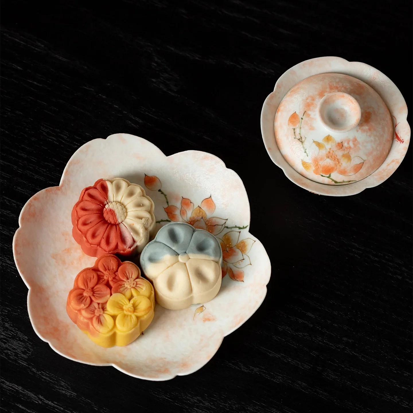 Snowflake White Hand-painted Fog Powder Magnolia High-value Ceramic Pot Bearing Tea Ceremony Dry Brewing Plate Refreshment Plate