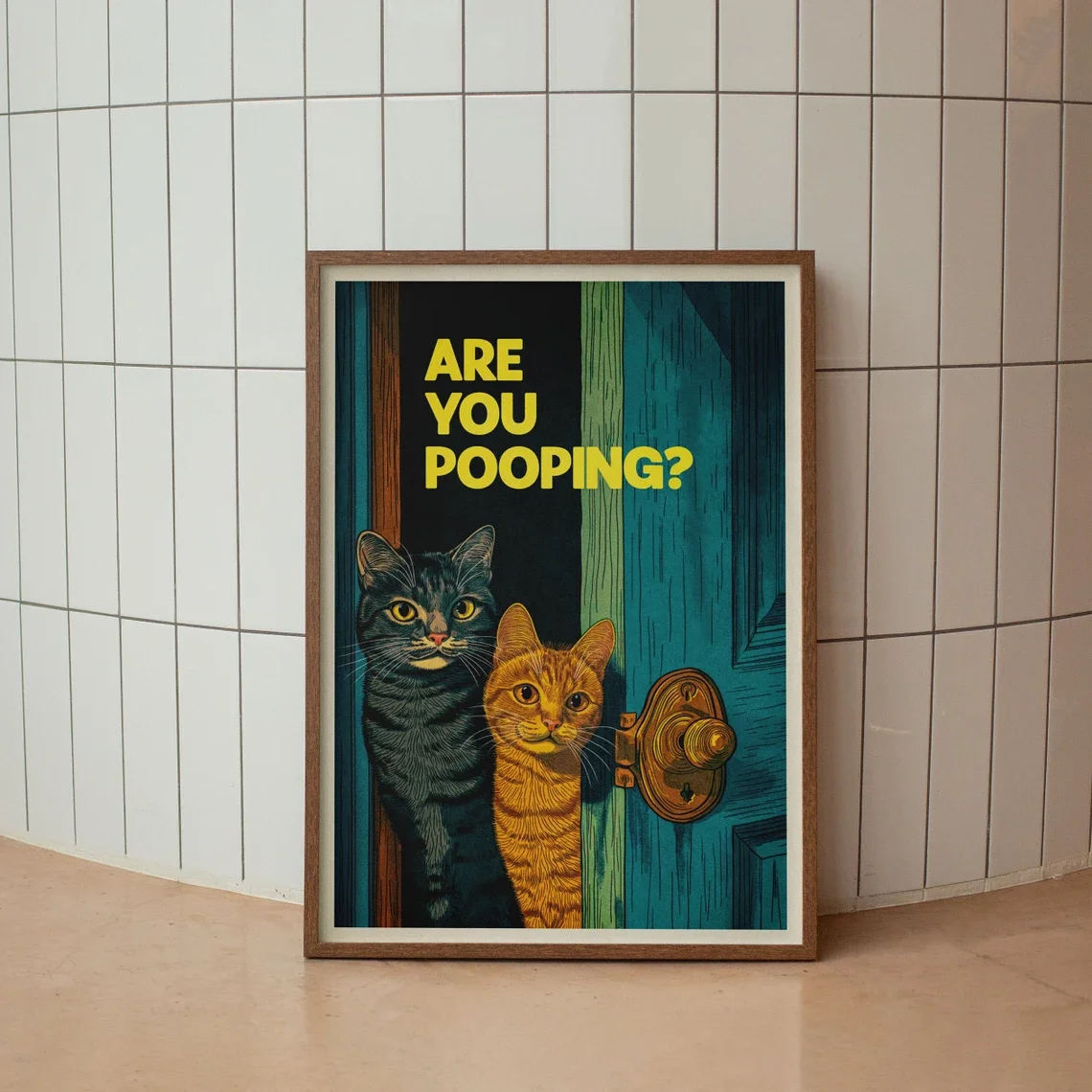 Funny Cat Bathroom Poster, Are You Pooping Print, Retro Pet Wall Art, Sarcastic Kitty Decor, Vintage Humor Sign, Gift for Cat Lo