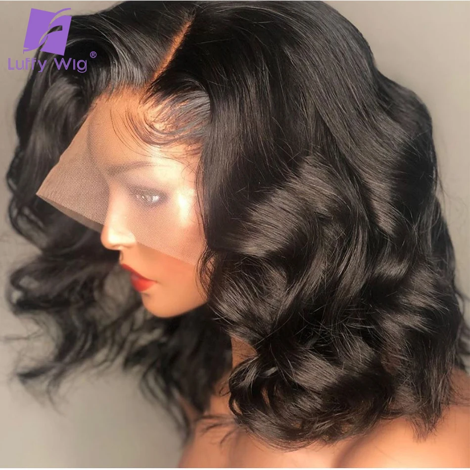 Short Natural Wave 360 Lace Wig Glueless 100% Human Hair Medium Brown Lace Wavy 13x6 Lace Front Wig Hd Transparent Lace LUFFY