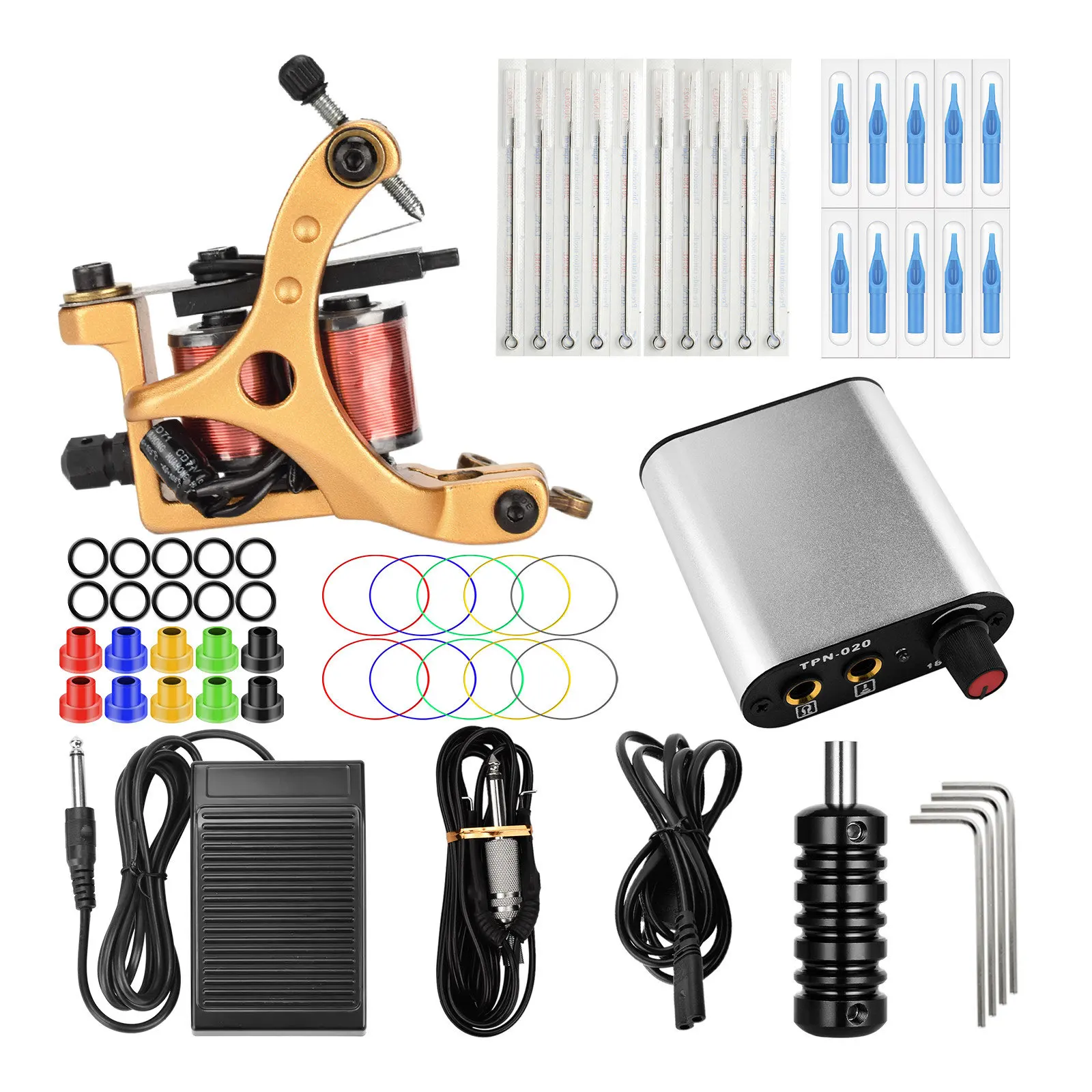 

JimKing Permanent Makeup Tattoo Supply for Lining Shading Complete Coils Machine Kit with Tattoo Power Supply Foot Pedal