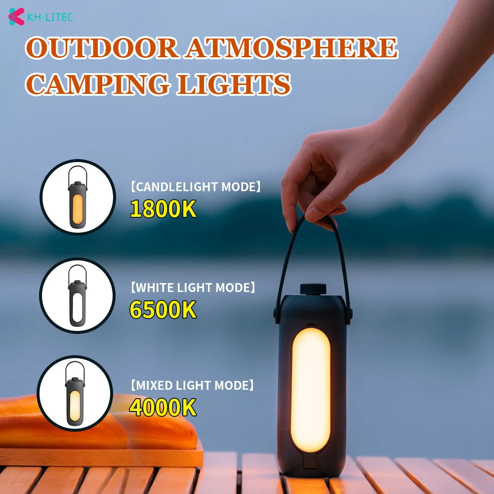 Camping Lantern Stepless Dimming LED Outdoor Folding Atmosphere Light USB Charging for Hiking Fishing Emergency Lighting