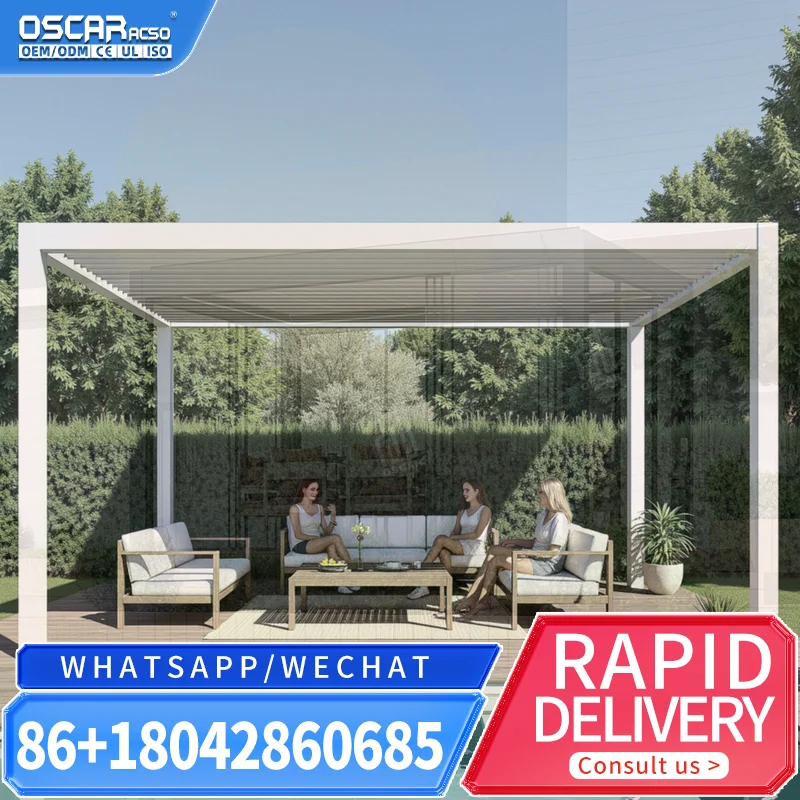 Modern Outdoor Aluminium Waterproof Louver Roof Garden Bioclimatic Motorized Electric System for Patio Backyard Poolside pergola
