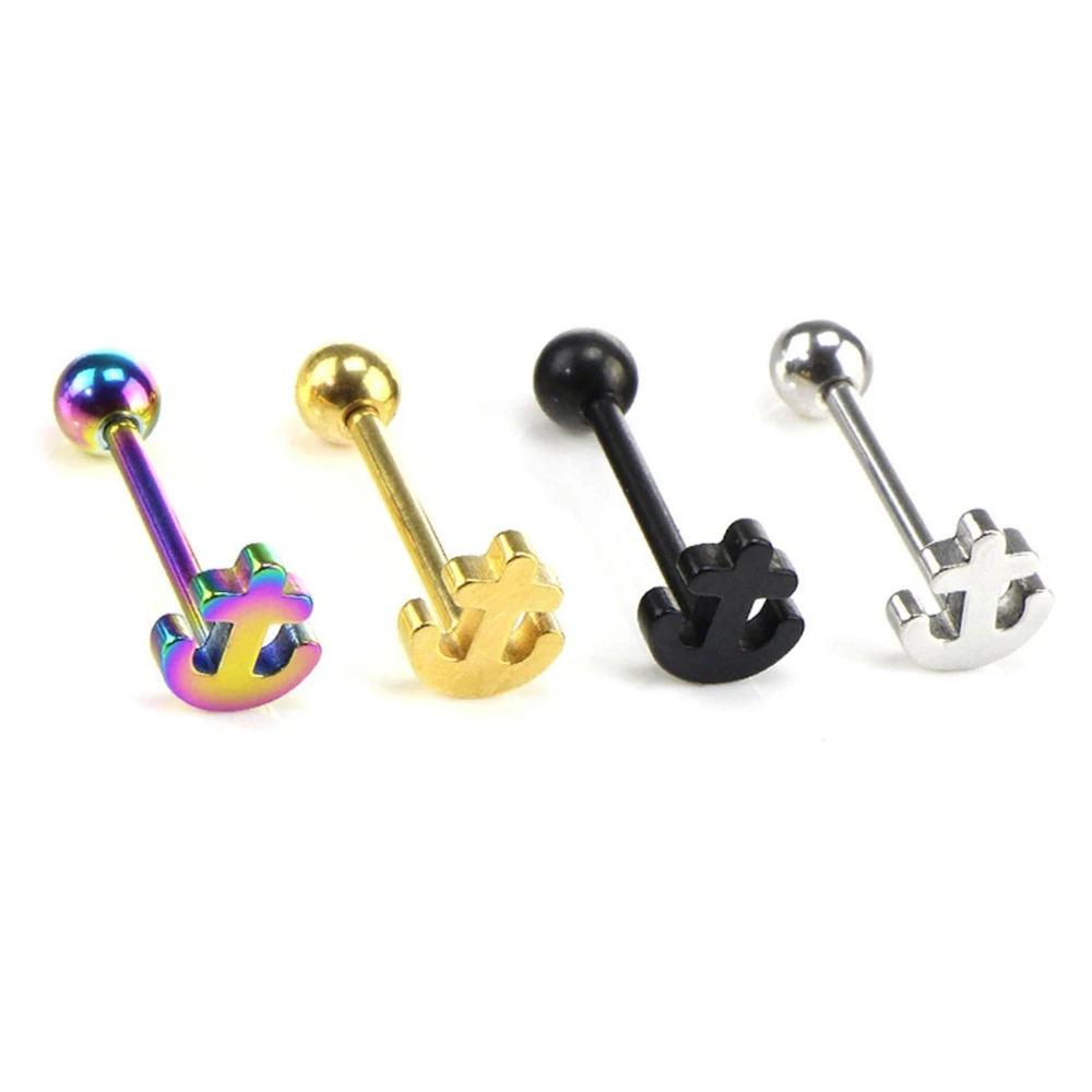 1PC Cross Tongue Ring Piercing Barbell Surgical Steel Bar Helix Tragus Rings Ear Cartilage Stud for Women Men Body Jewelry 14G