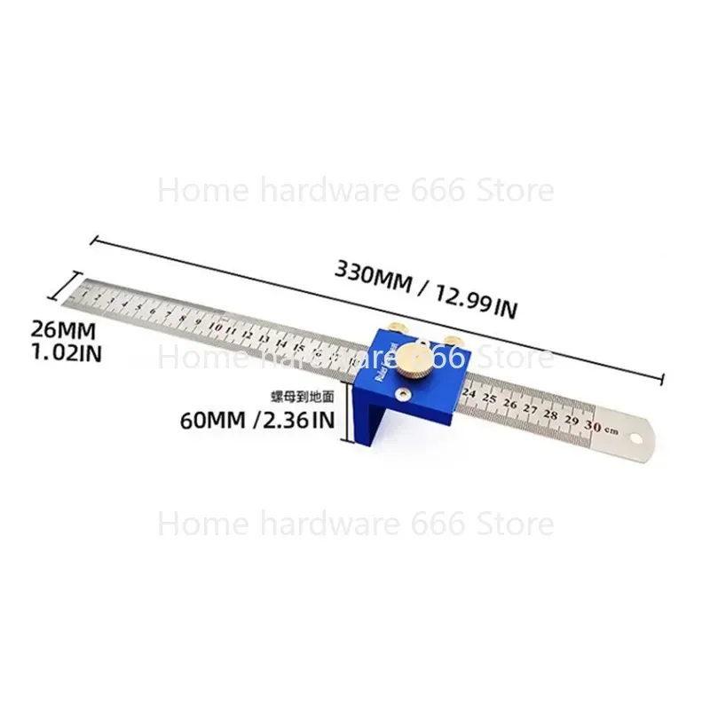 30cm/12 Inch Scribing Ruler Adjustable 90 Degrees Scale Ruler Measuring Marking Gauge Woodworking Right Angle Ruler with Stop