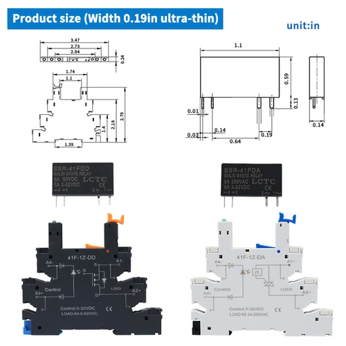 Imagen 2 del producto LCTC 10 Uds relé delgado SSR Terminal de carril DIN sin contacto módulo de relé de estado sólido CC a CA CC a CC LED 6A SSR-41FDA SSR-41FDD