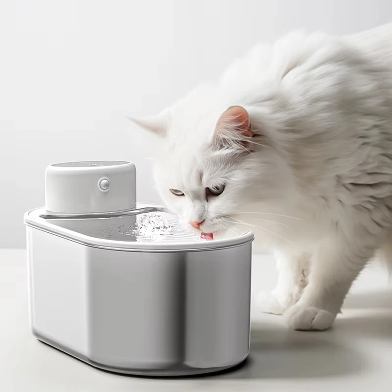 3.2L Battery Smart Automatic Pet Water Fountain Stainless Steel Cat Water Dispenser Water Level Window IPx6 Waterproof