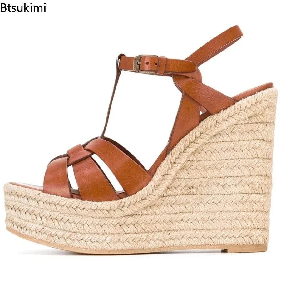 New 2026 Women's Spring Summer Platform Wedge Sandals Sexy Black Color Wedge Shoes for Women Fashion Handmade Hemp Rope Shoes