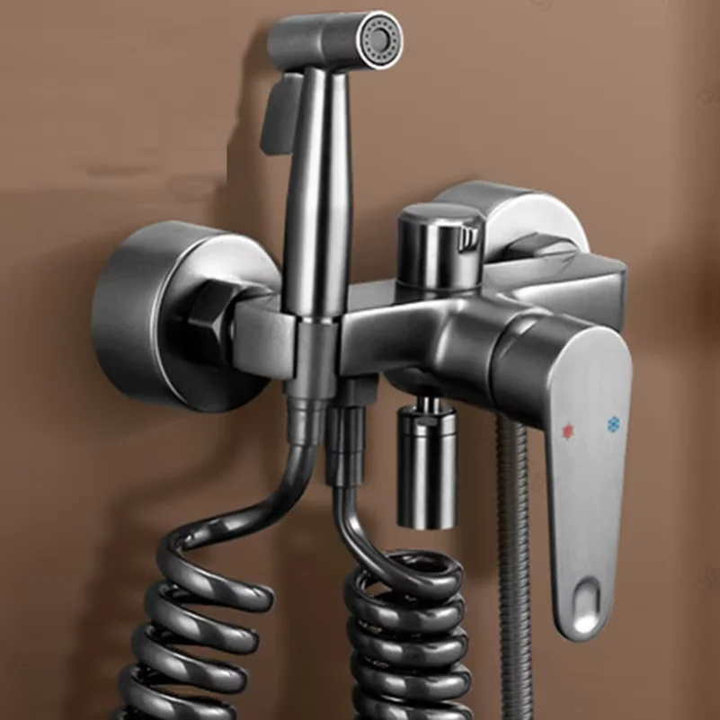 Wall Mounted Brass Bathroom Shower Faucet with Spray Gun - Triple Tub Faucet Hot Cold Water Mixing Valve G1/2 Inch