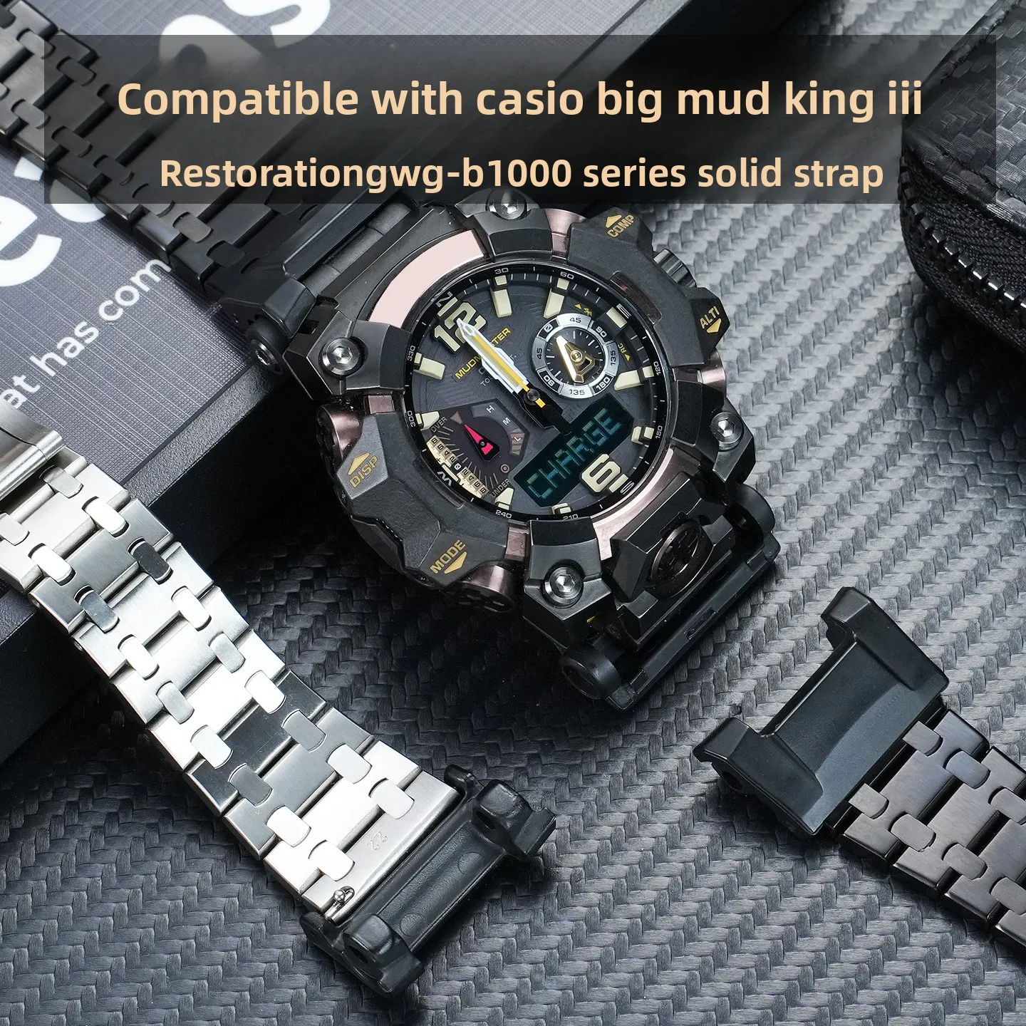 For The Third Generation of Casio Big Mud King Modified GWG-B1000 Series Bracelet, Modified Solid Stainless Steel Watch Strap