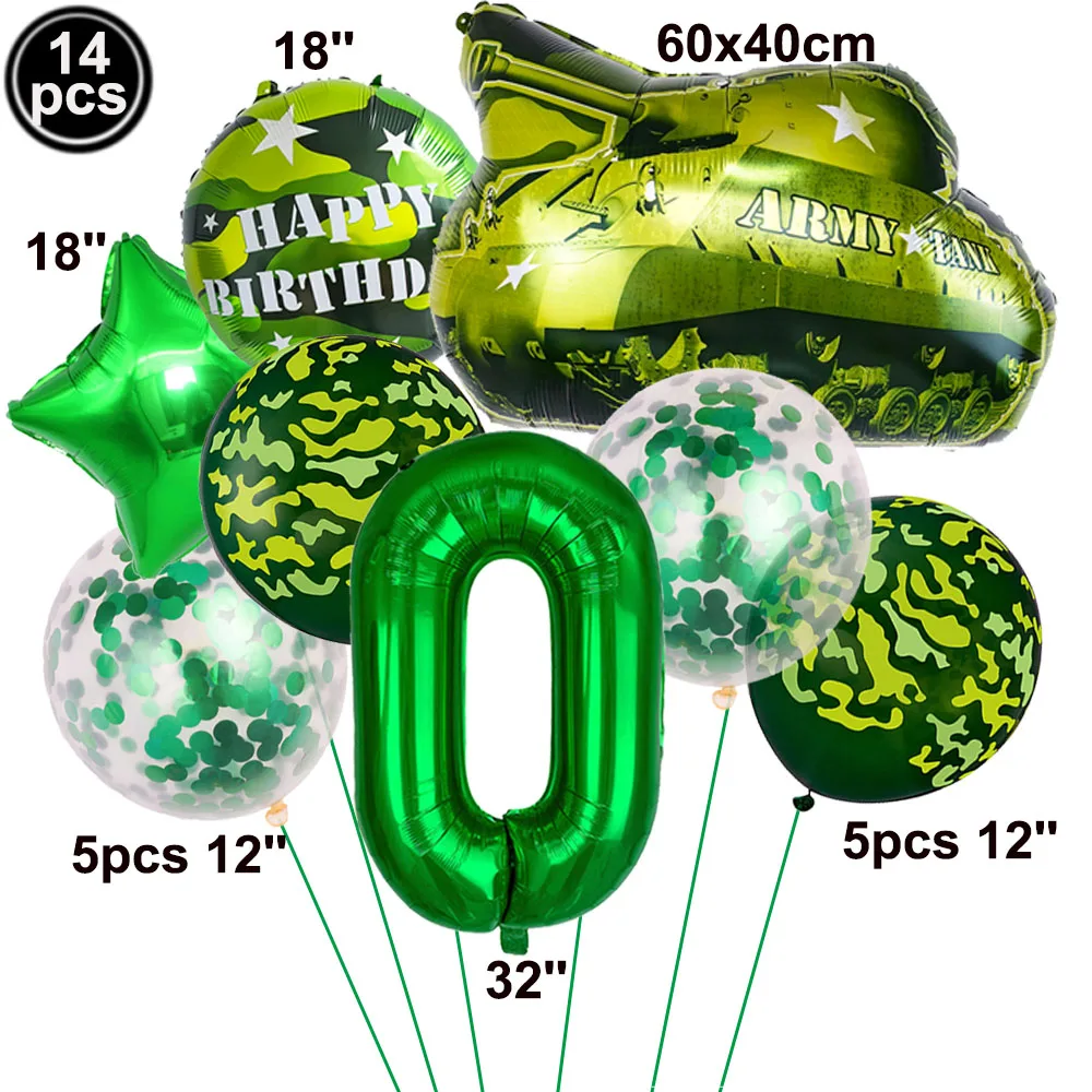 1Set Camouflage Theme Balloon Tank Star Green Number Balloon Military Theme 1-9th Birthday Boy Man Party Decoration Balloon view 2