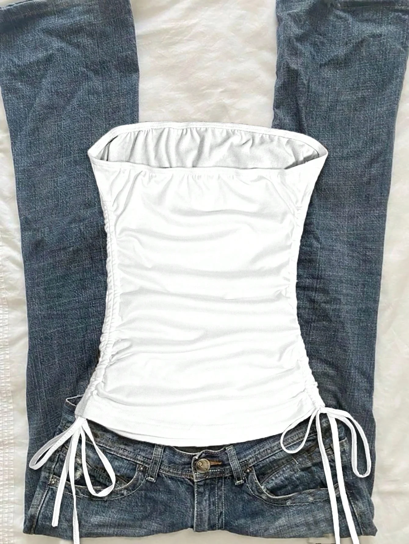 Women's Casual Drawstring New York Letter and Number 23 Printed Tight Tie Top, Street Style Y2K, Back to School Season