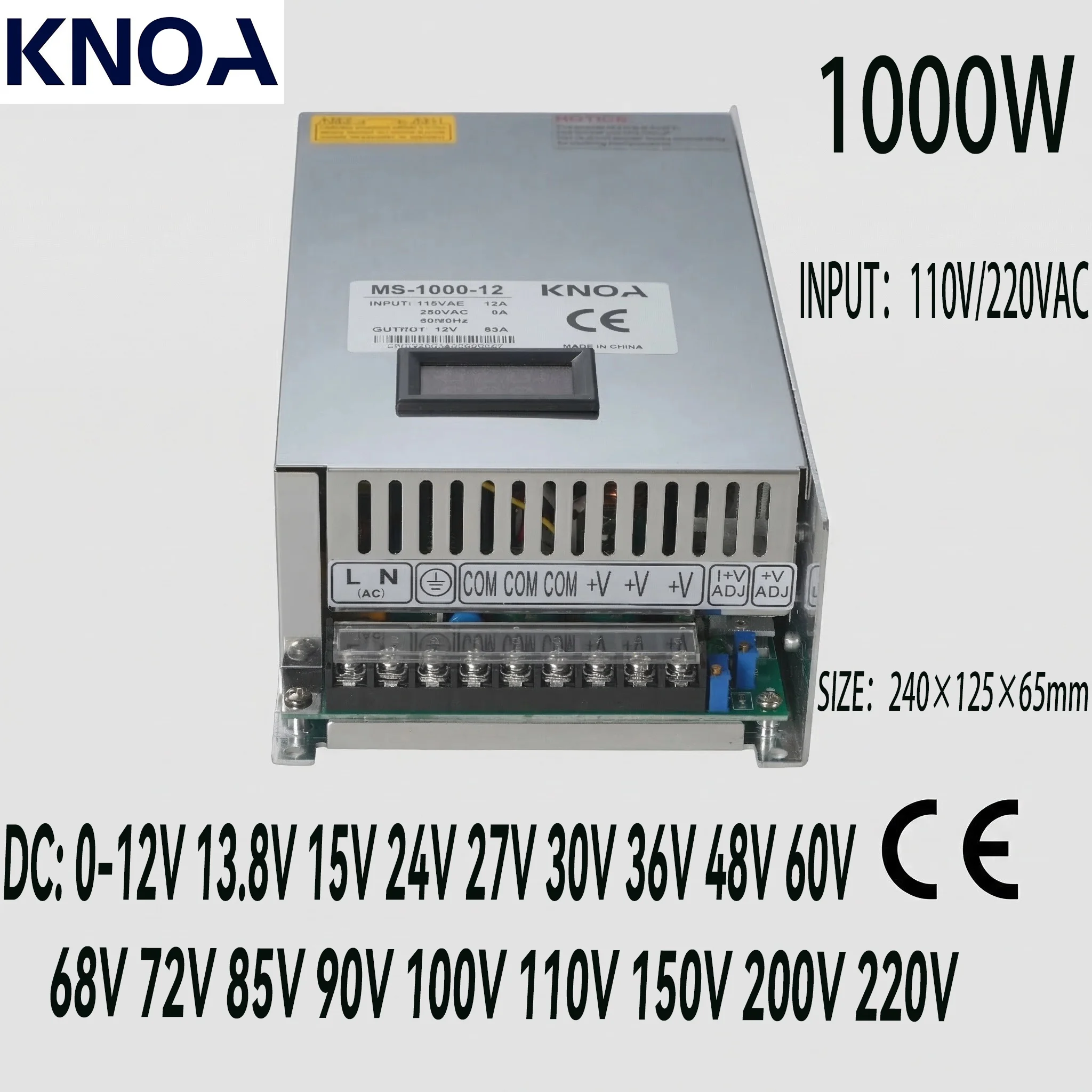 

Импульсный блок питания 1000Вт с цифровым дисплеем DC:12В 13.8В 15В 24В 27В 30В 36В 48В 60В 68В 72В 85В 90В 100В 110В 150В 200В 220В