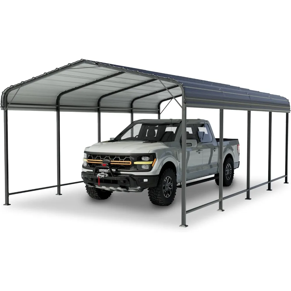 Metal Carport 12'x20' Heavy Duty, Outdoor Garage Car Shelter Shade with Galvanized Metal Roof for Car and Boats, Grey