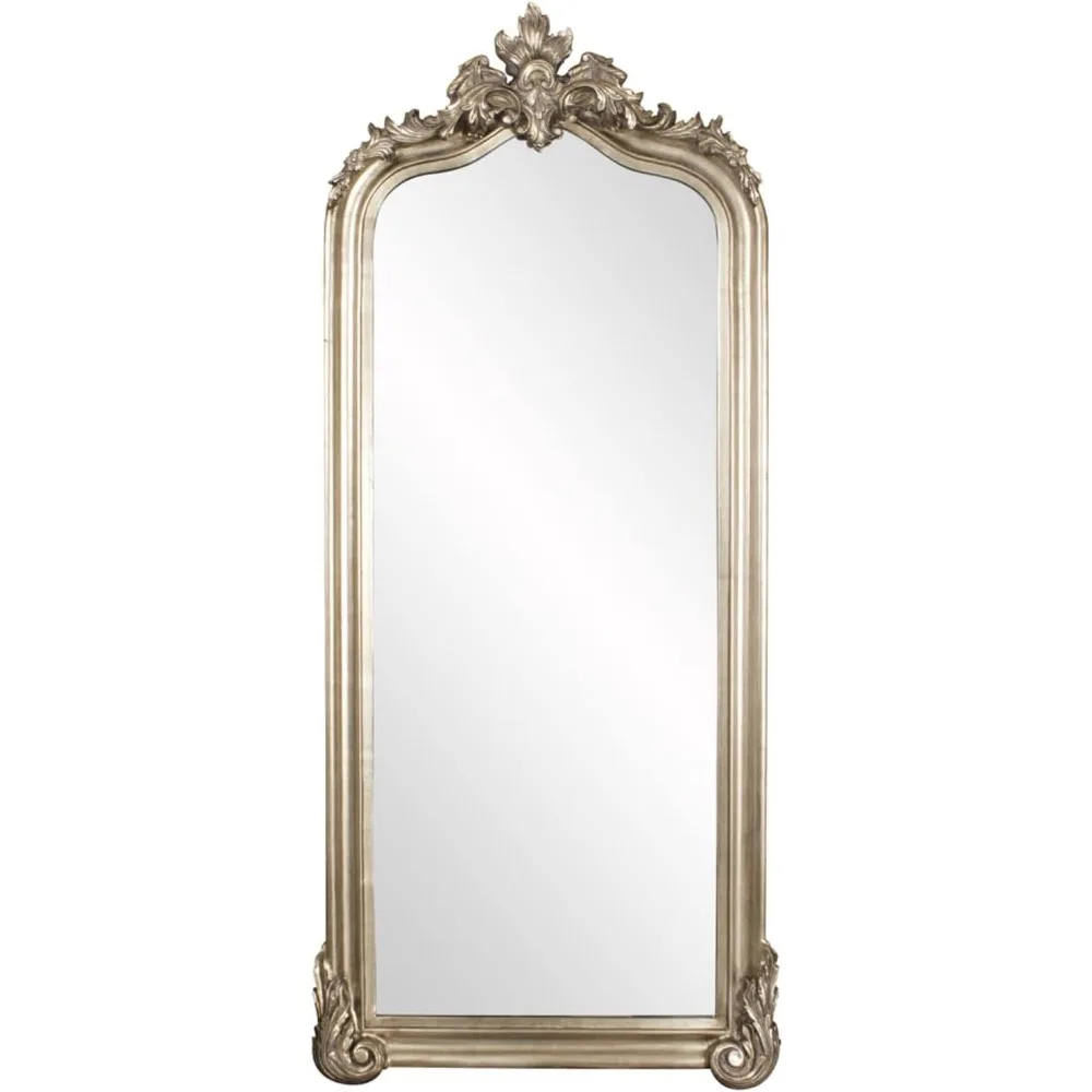 Full Length Mirror, Champagne Silver Oversized Traditional Floor Mirror with Wood Frame, Standing or Leaning Against Wall