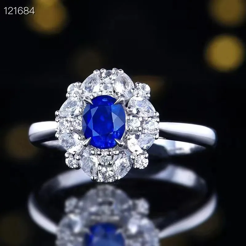 

Precious Jewelry: 0.6 Carat Natural Royal Blue Sapphire Ring, 18K Gold Set with Premium Colorless White Sapphire Ring