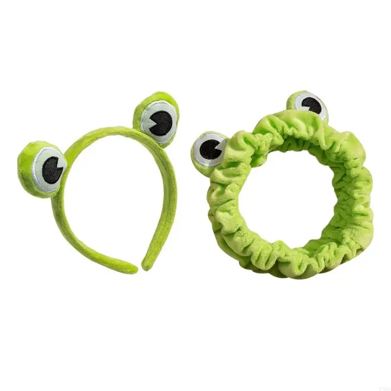 

P88A Adult Kids Wash Face Makeup Headband Lovely for Frog Eyes Elastic Stretchy Hair Hoop Soft Plush Wrapped Bandana Photo Pr