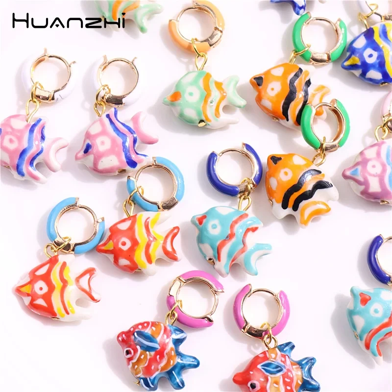 Pre Sale Colorful Glazed Enamel Fish Hoop Earrings for Women Girls Cute Handmade Chic Ancessories Summer Beach Trend Jewelry