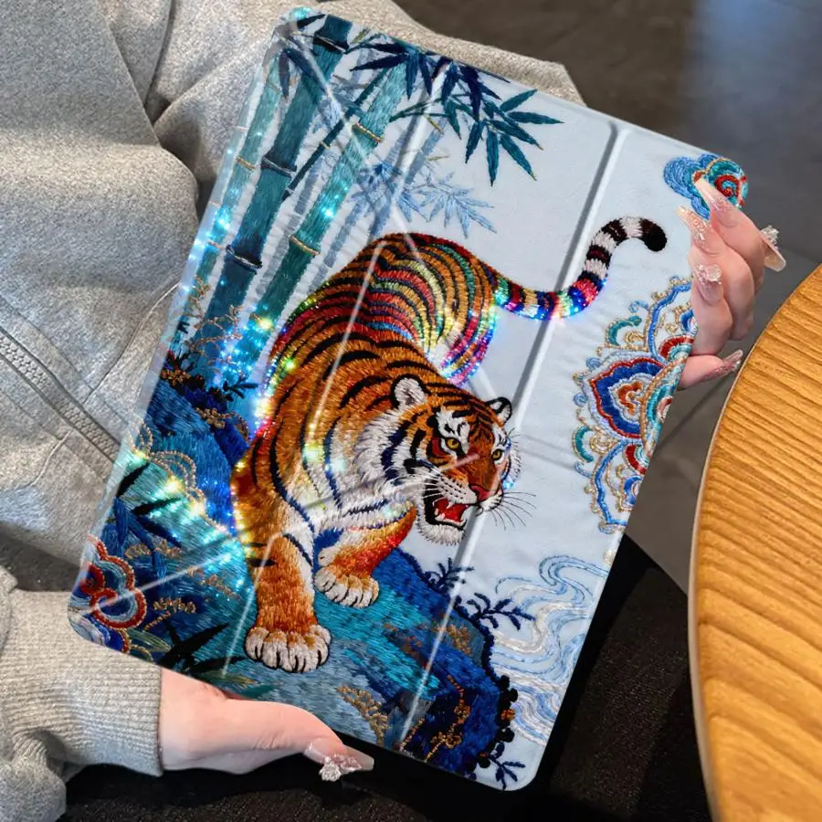 Bamboo Forest Tiger Tablet Case For iPad 10th Gen Air 8 M2 M3 3 Mini 7 6 5 12th Pro M4 13 2025 2026 9th 11th With Pen Slot Cover